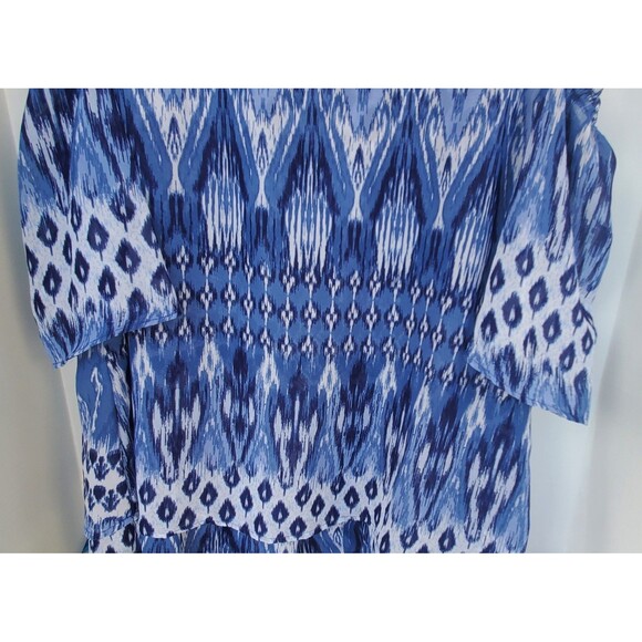New Directions Women’s Shirt XL Blue White Cold Shoulder Blouse Top Boho Dressy - Picture 7 of 11